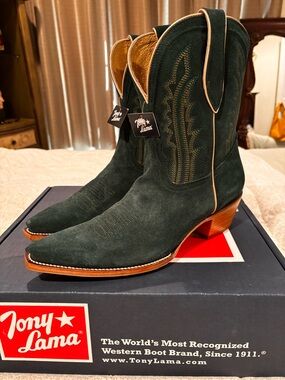 NWT & Box Tony Lama Dark Green Suede Western Boots